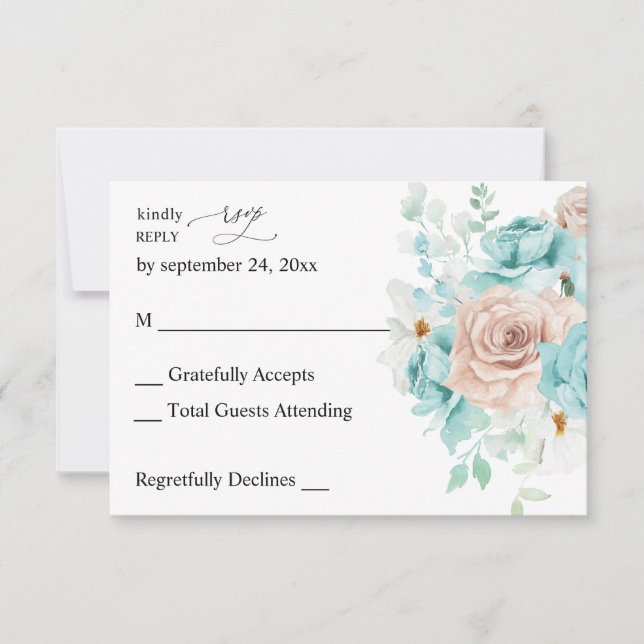 Turquesa y Rosa Beige sin RSVP de comida 2 (Anverso)