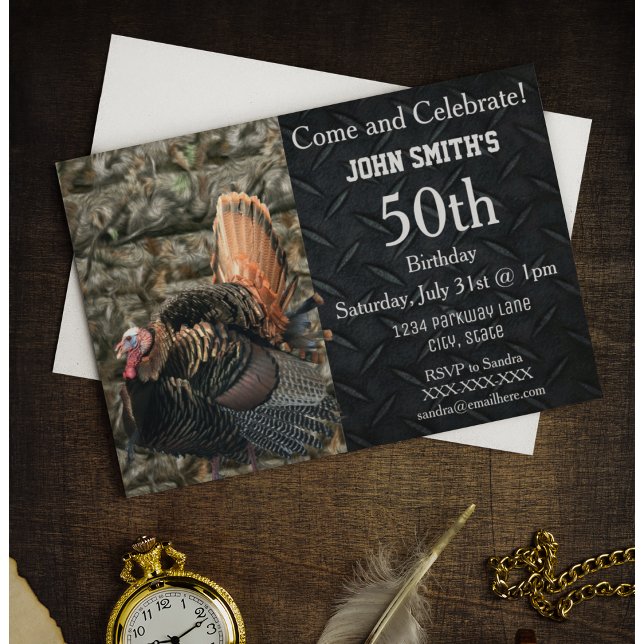 Turquía: Cazando invitaciones de cumpleaños a camo (Turkey hunting themed birthday party camo invitation)