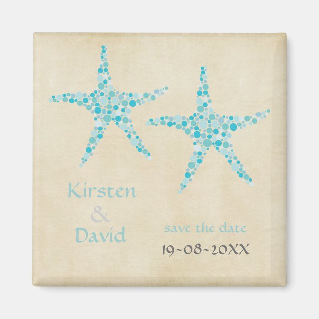 Turquoise Aqua Starfish Pair Salvar el imán de la  (Frente)