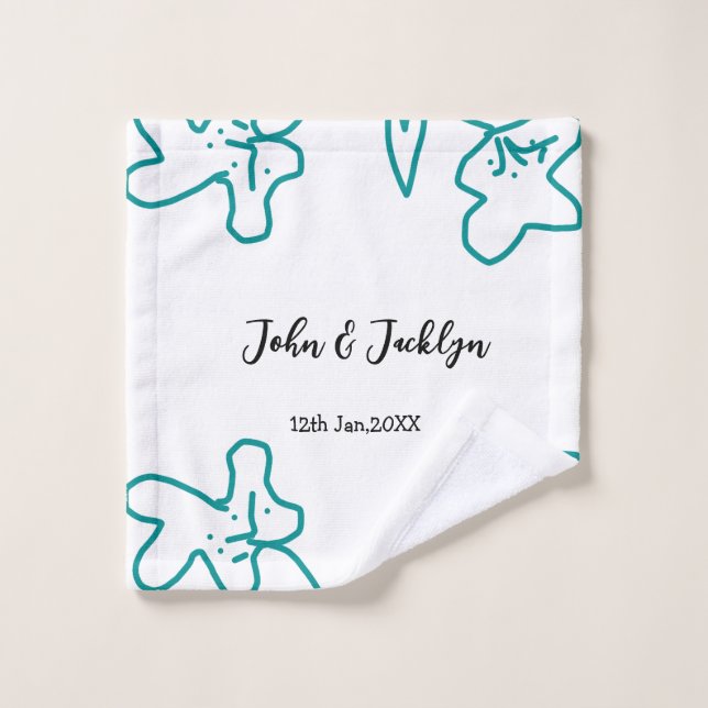 Turquoise blue wedding couple name date flstylish  (Toallita)