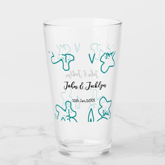 Turquoise blue wedding couple name date flstylish  (Anverso)