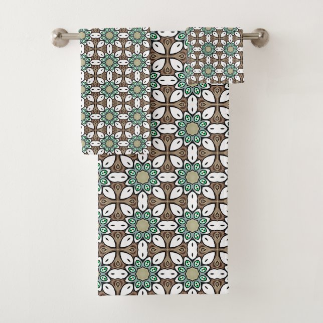 Turquoise, brown and white geometric mandala  (In situ)
