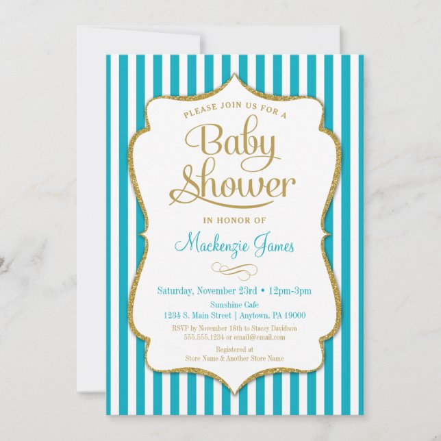Turquoise Gold Invitación Baby Shower Aqua Neutral (Anverso)