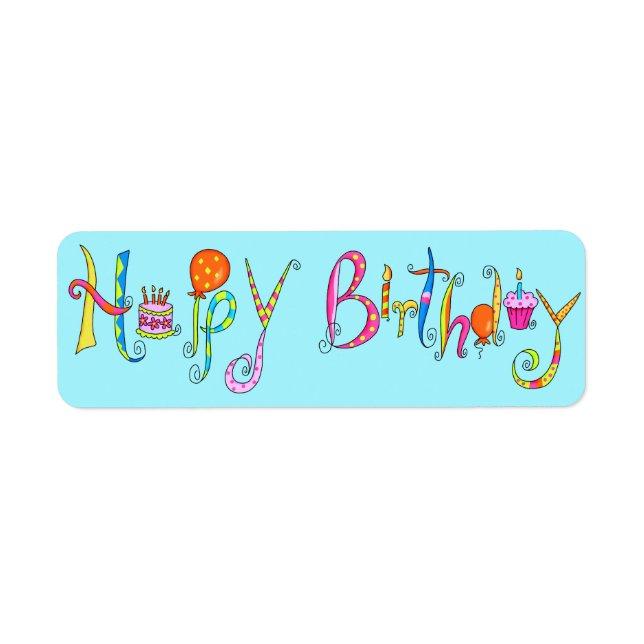 Turquoise Happy Birday Address Label Pegatina (Frente)