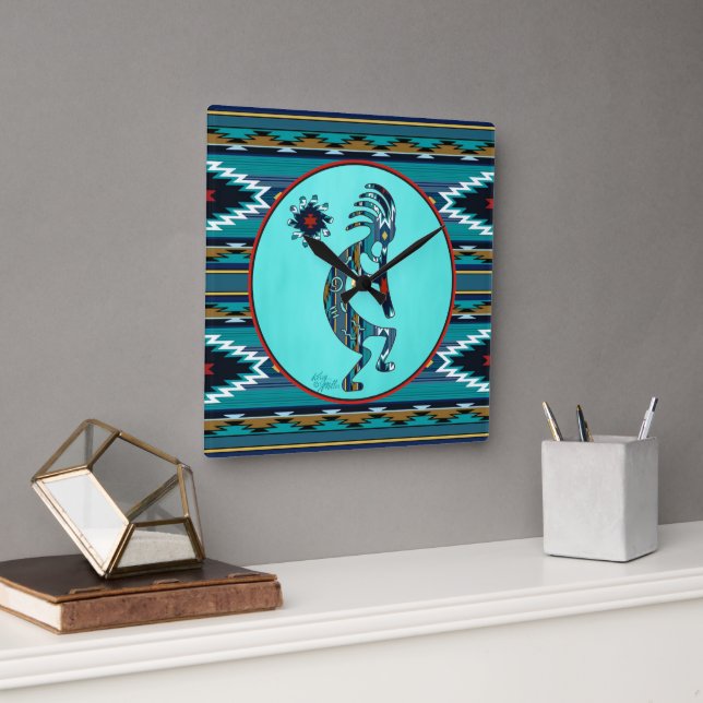 Turquoise Kokopelli Gran reloj de pared (Oficina)