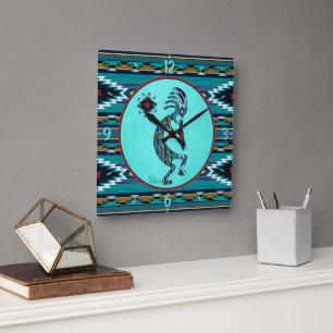 Turquoise Kokopelli Gran reloj de pared