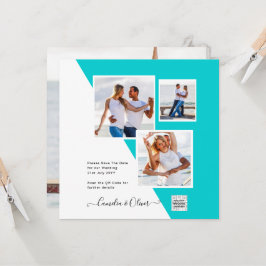 Turquoise Photo Wedding Invite QR Code Save Date