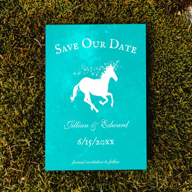 Turquoise Unicorn Guarda La Fecha De Anuncio (Turquoise Unicorn Save the Date Wedding Announcement)