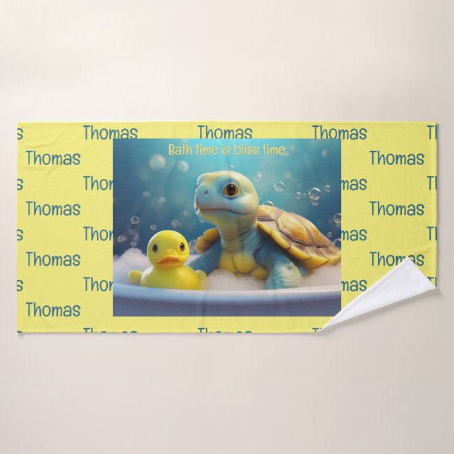 Turtle and Rubber Duck in the Bath Custom Text (Toalla de baño)