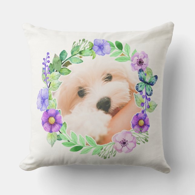 Tus 2 fotos en marcos florales lanzan almohada (Anverso)