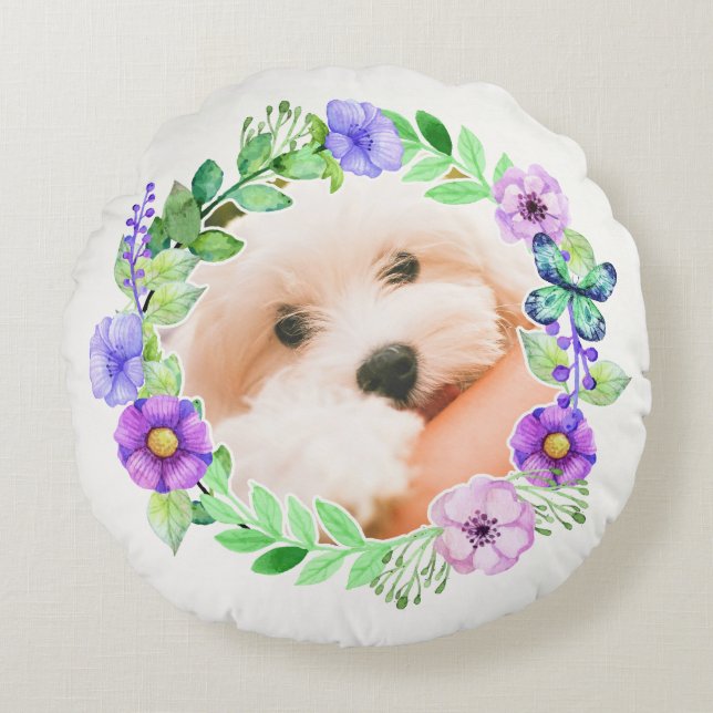 Tus 2 fotos en marcos florales lanzan almohada (Anverso)