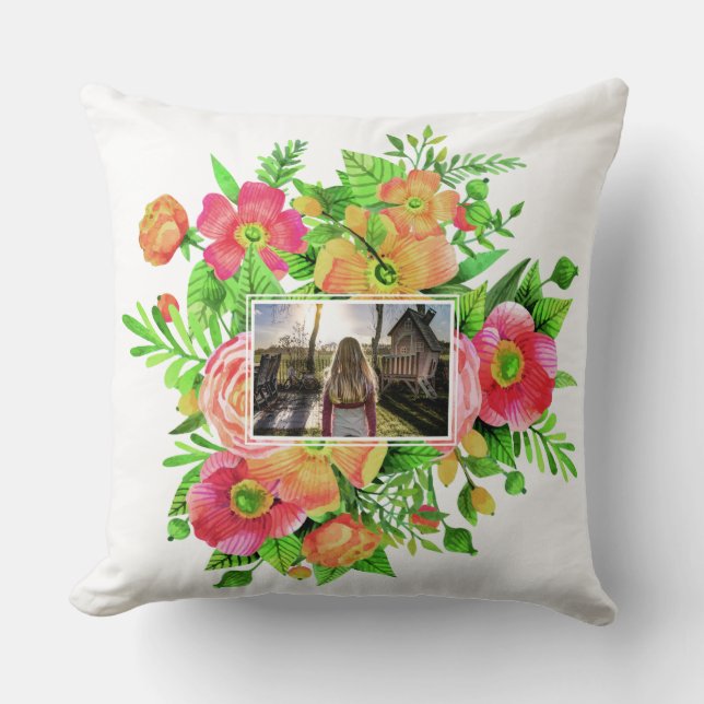 Tus 2 fotos en marcos florales lanzan almohada (Anverso)