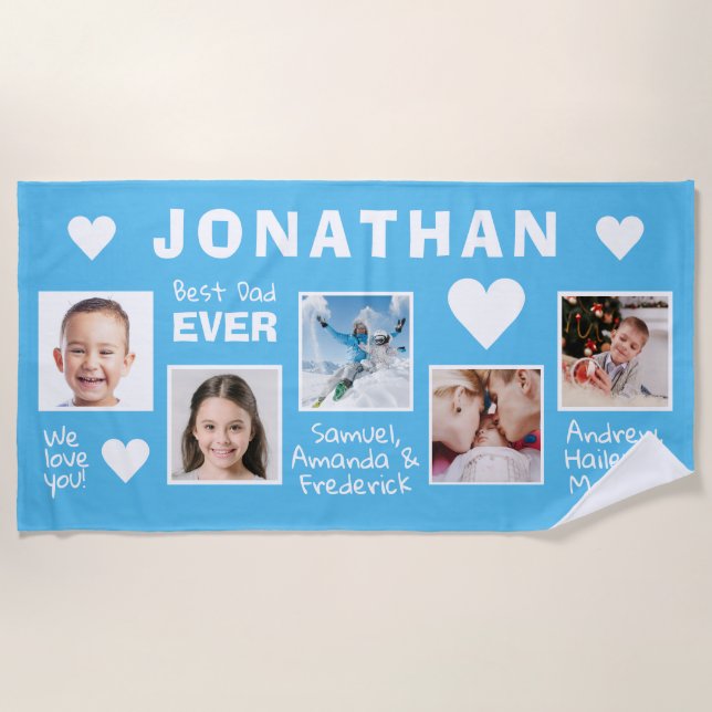 TUS fotos y nombres BEST DAD toalla de playa (Anverso)