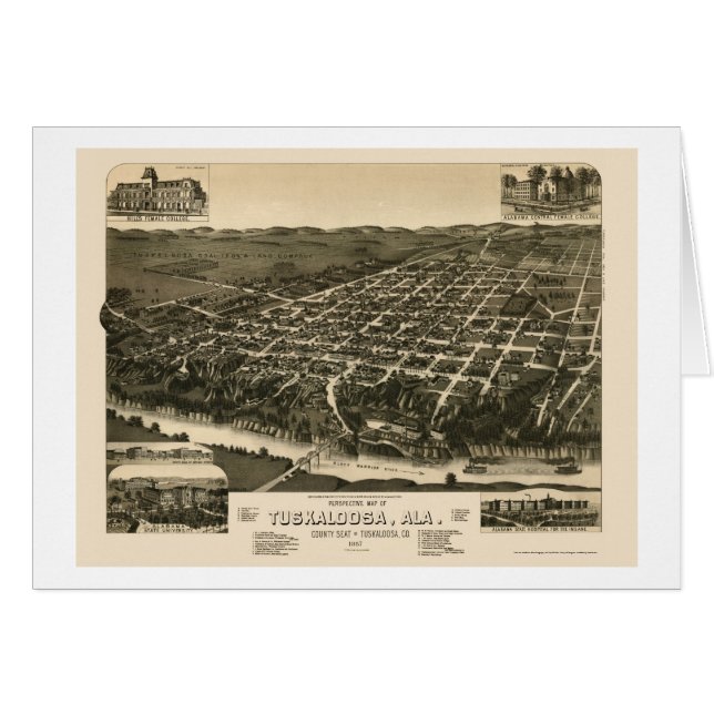 Tuscaloosa, mapa panorámico del AL - 1887 (Anverso (Horizontal))