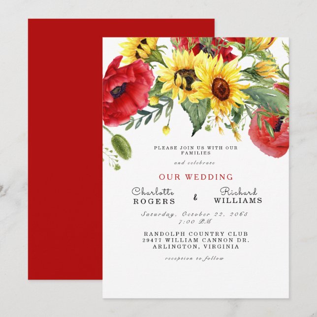 Tuscan Yellow Sunflower Bold Simple Invitación de  (Anverso / Reverso)