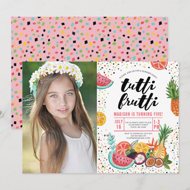 Tutti Frutti | Fiesta de cumpleaños | Invitación a (Anverso / Reverso)