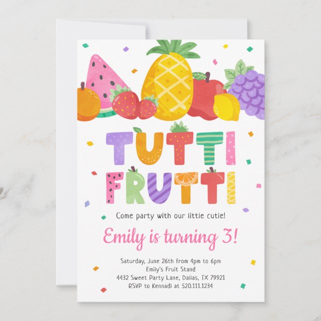 Tutti Frutti Fruits Invitación de cumpleaños (Anverso)