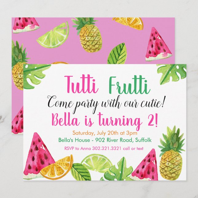 Tutti Frutti - Invitación a la fiesta de cumpleaño (Anverso / Reverso)