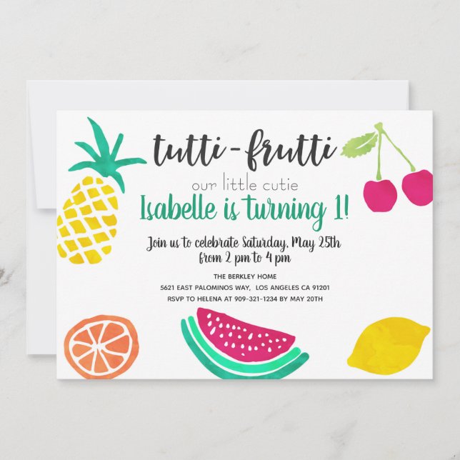 Tutti Frutti Invitación para cumpleaños o cualquie (Anverso)