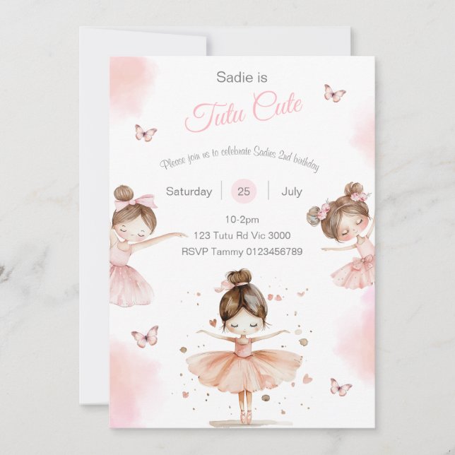 Tutu Cute ballerina invitación para el segundo cum (Anverso)