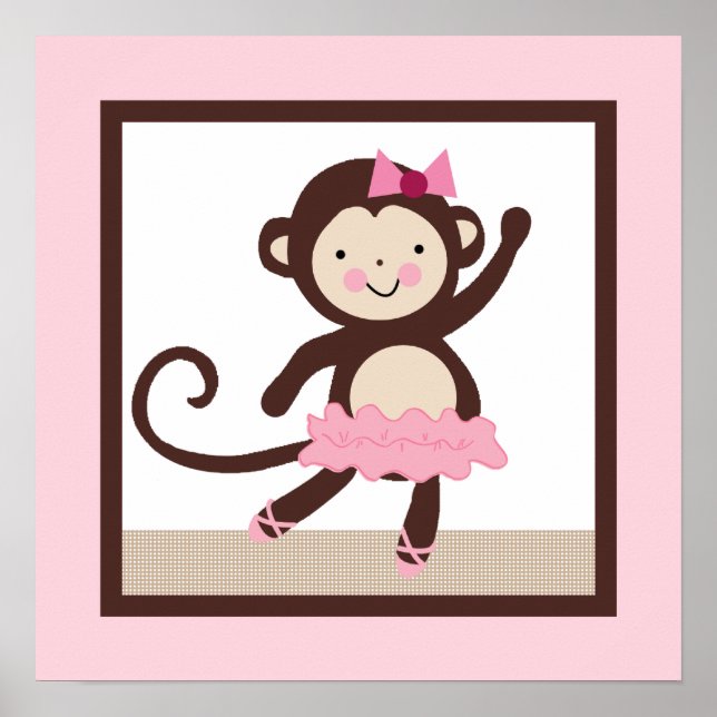 Tutu Cute/Ballerina Monkey Chica Poster Arte Pared (Frente)
