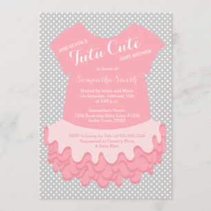 Tutu Cute Invitación Baby Shower rosa y gris