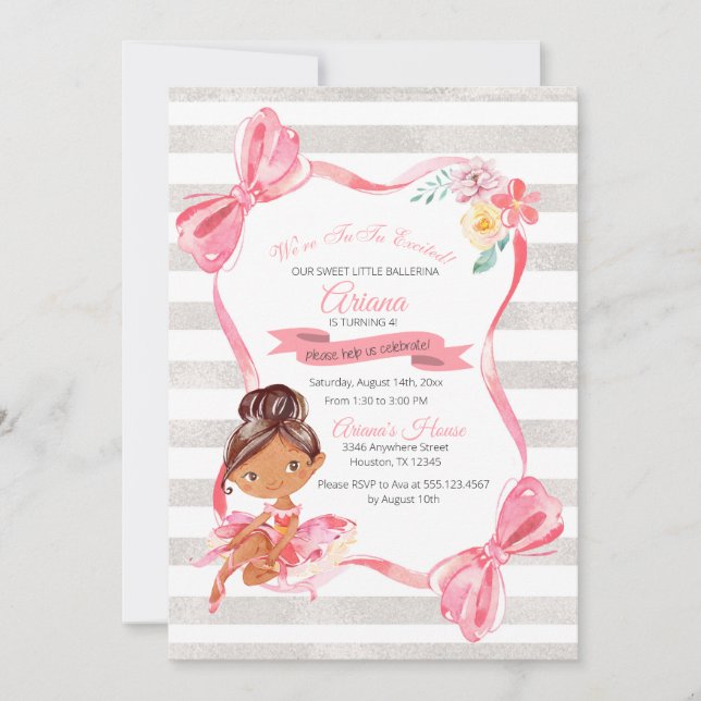 Tutu excitado Ballerina Invitación al cumpleaños (Anverso)