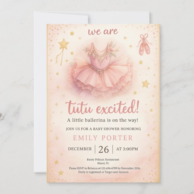 Tutu Excited Ballerina Baby Shower Invitation (Anverso)