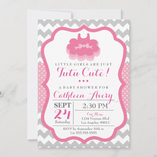 Tutú lindo - invitación de Baby Shower (Anverso)
