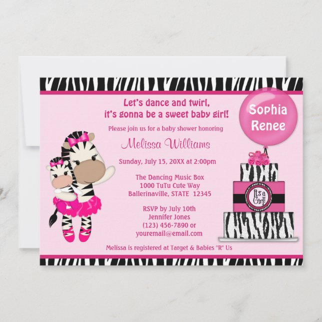 TuTuCute Invitación Baby Shower ZEBRA CHICA Mommy (Anverso)