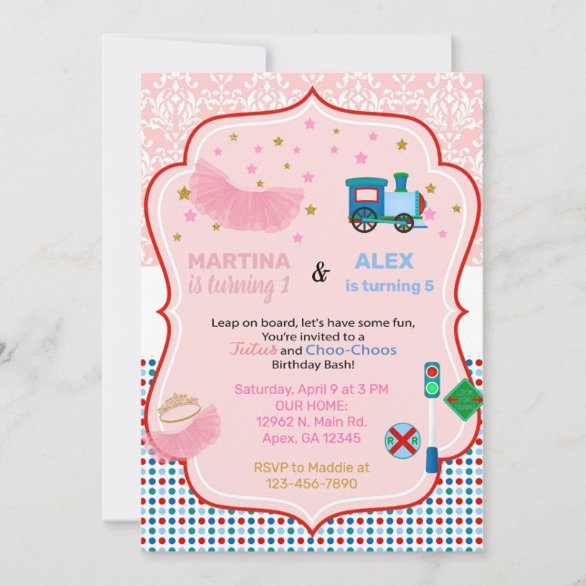 Tutus y entrena la invitación de cumpleaños de her (Anverso)