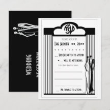 Tuxedo - Art Deco - Tarjeta RSVP de color negro so