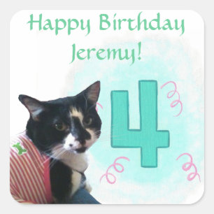 Tuxedo Cat Age Four Happy Birday Pegatinas
