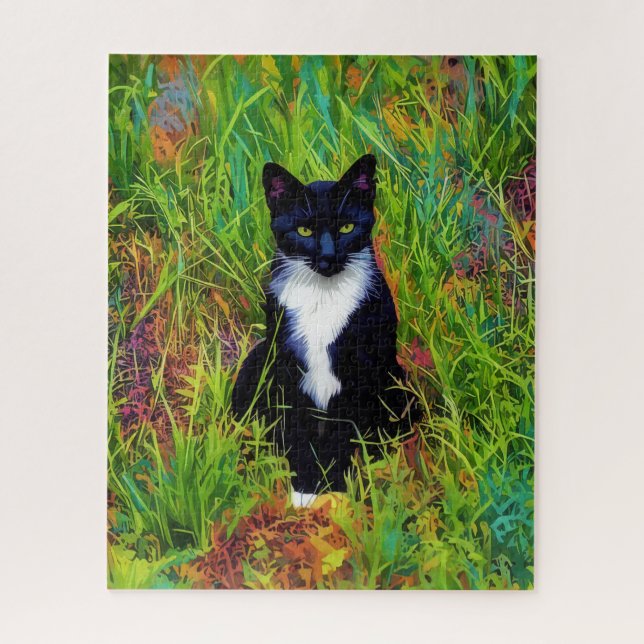 Tuxedo Cat Black and White Cat Pop Art Puzzle (Vertical)