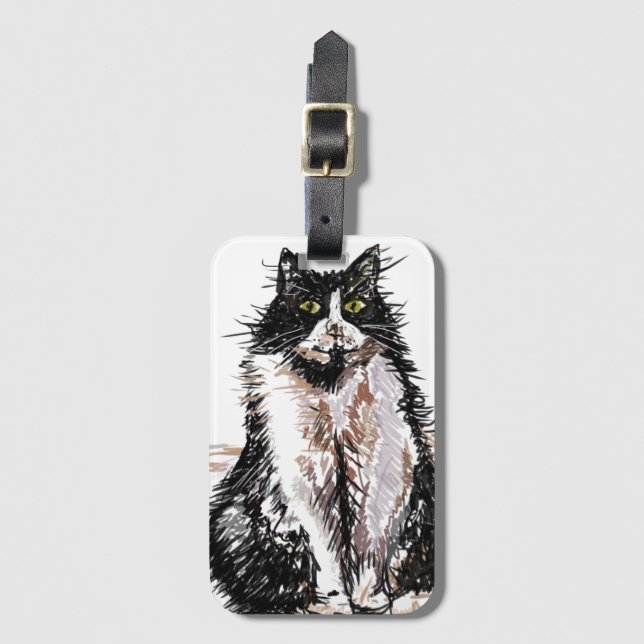 Tuxedo Cat Funny Gatos Arte Dibujar Etiqueta De Eq (Anverso vertical)