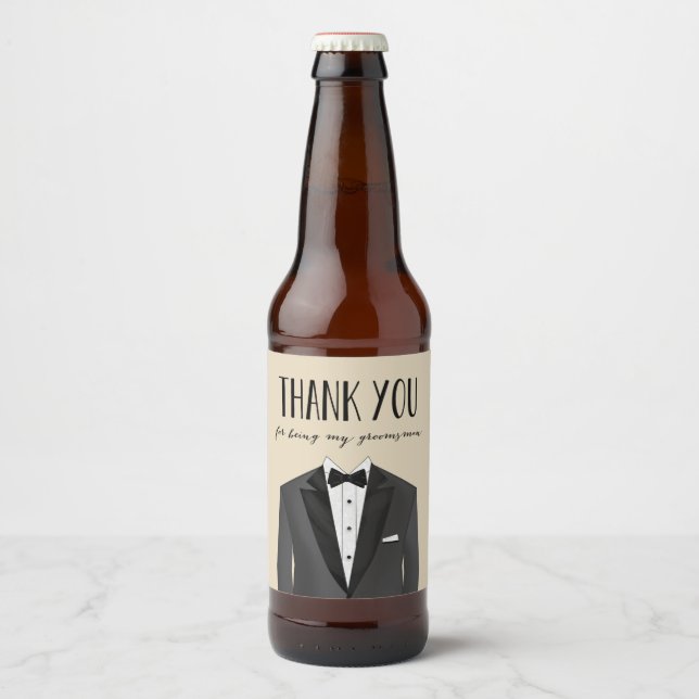 Tuxedo Gracias Etiqueta De Cerveza Groomsman (Anverso)