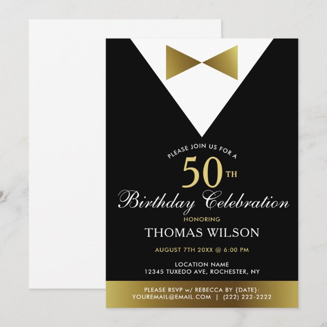Tuxedo negro y oro | 50.ª invitación (Anverso / Reverso)