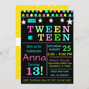Tween a Adolescente Invitación a cumplir 13 años e