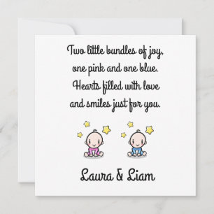 Twin Baby Girl & Boy Felicitaciones Con Nombres,
