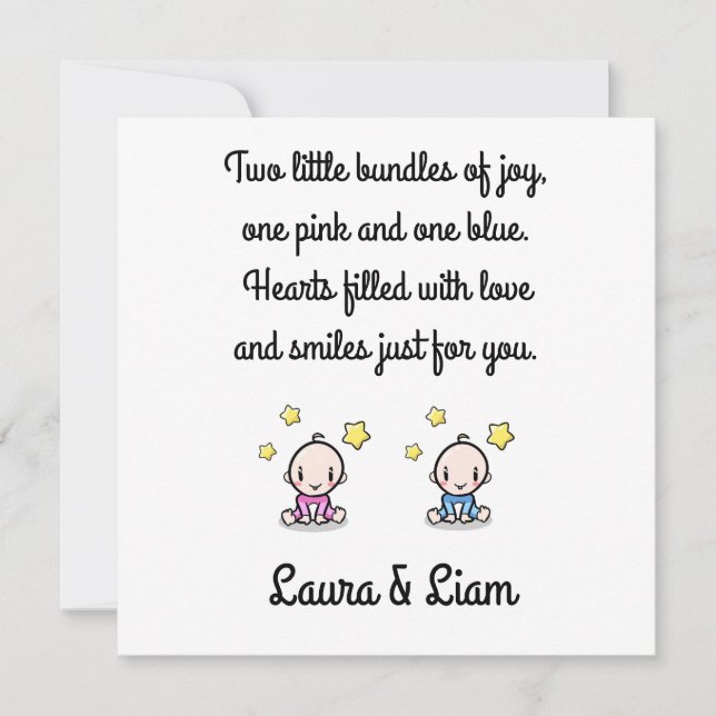 Twin Baby Girl & Boy Felicitaciones Con Nombres, (Anverso)