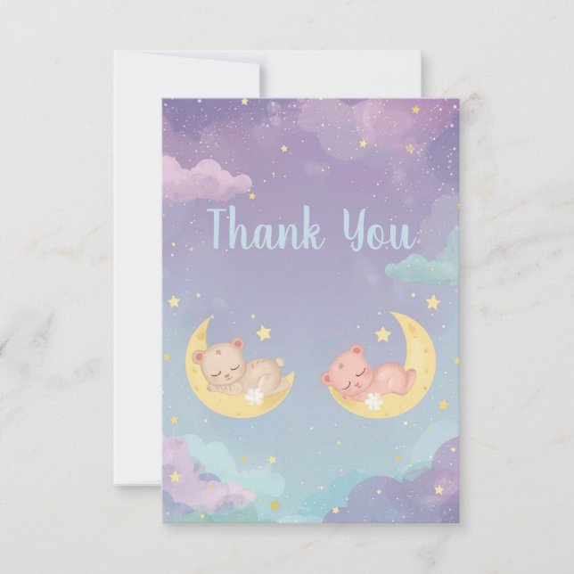 Twin Baby Shower Thank You Card Sleeping Animals (Anverso)