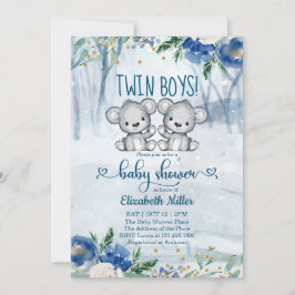 Twin Bear Cubs Invitación a Baby Shower en inviern