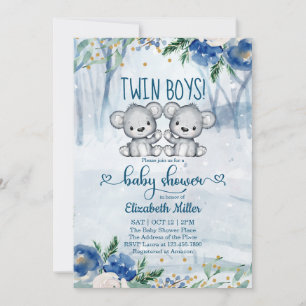 Twin Bear Cubs Invitación a Baby Shower en inviern