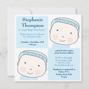 Twin Boy Blue bloquea la invitación a Baby Shower