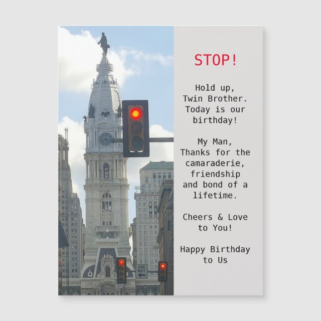Twin Brothers City View Birthday Magnetic Card (Anverso)