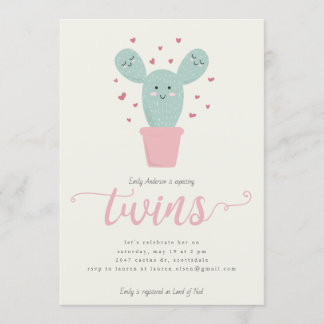 Twin Cacti | Invitación de gemelos a Baby Shower