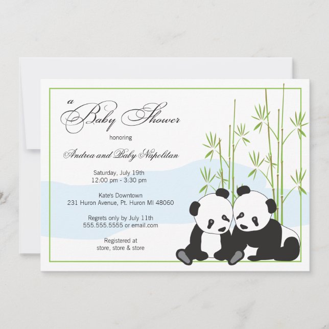 Twin Pandas | Invitaciones a la ducha para bebés (Anverso)