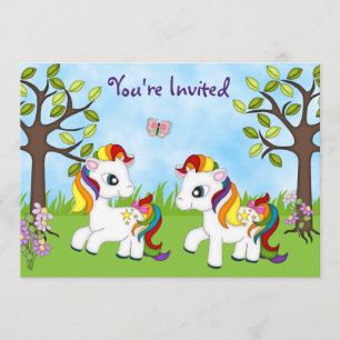 Twin Rainbow Ponies Invitaciones para cumpleaños d