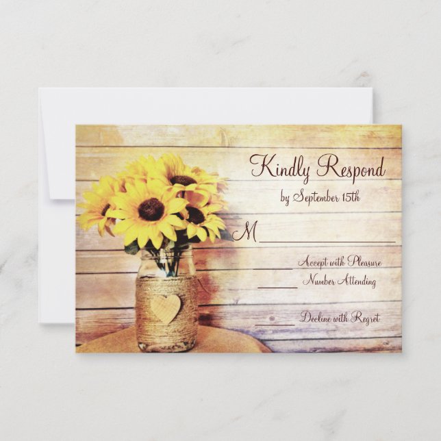 Twine Wrapped Mason Jar Sunflower Wedding RSVP (Anverso)