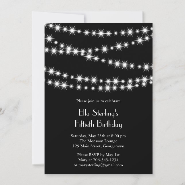 Twinkle Lights Invitación de cumpleaños (negro) (Anverso)